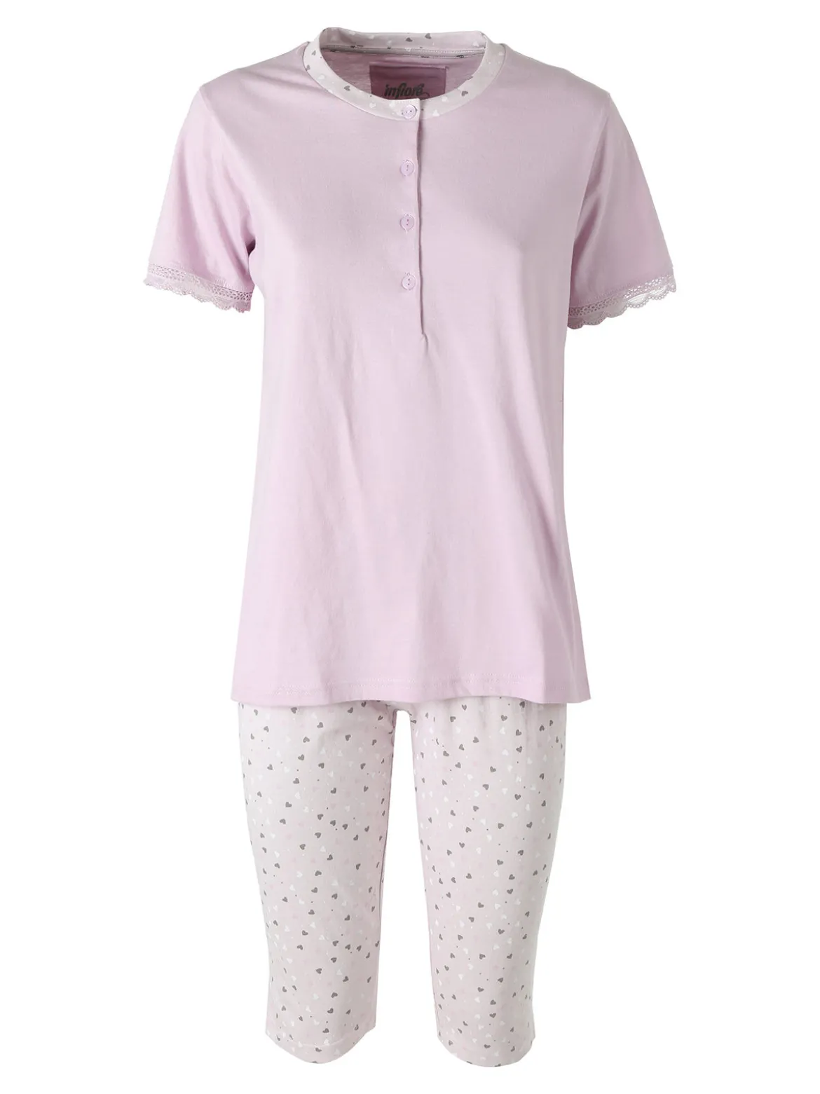 Infiore LOVELY Pigiama donna in cotone con t-shirt e pinocchietti - lilla