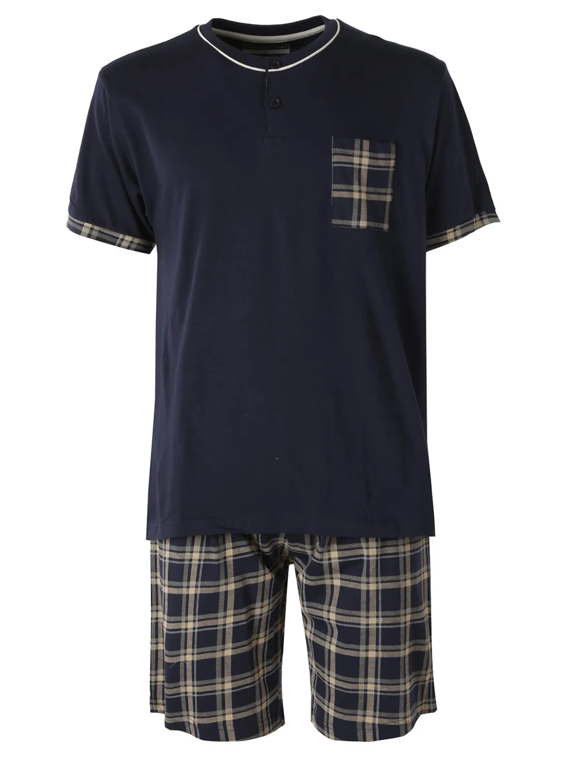 Infioreuomo Pigiama corto da uomo in cotone a quadri - blu scuro