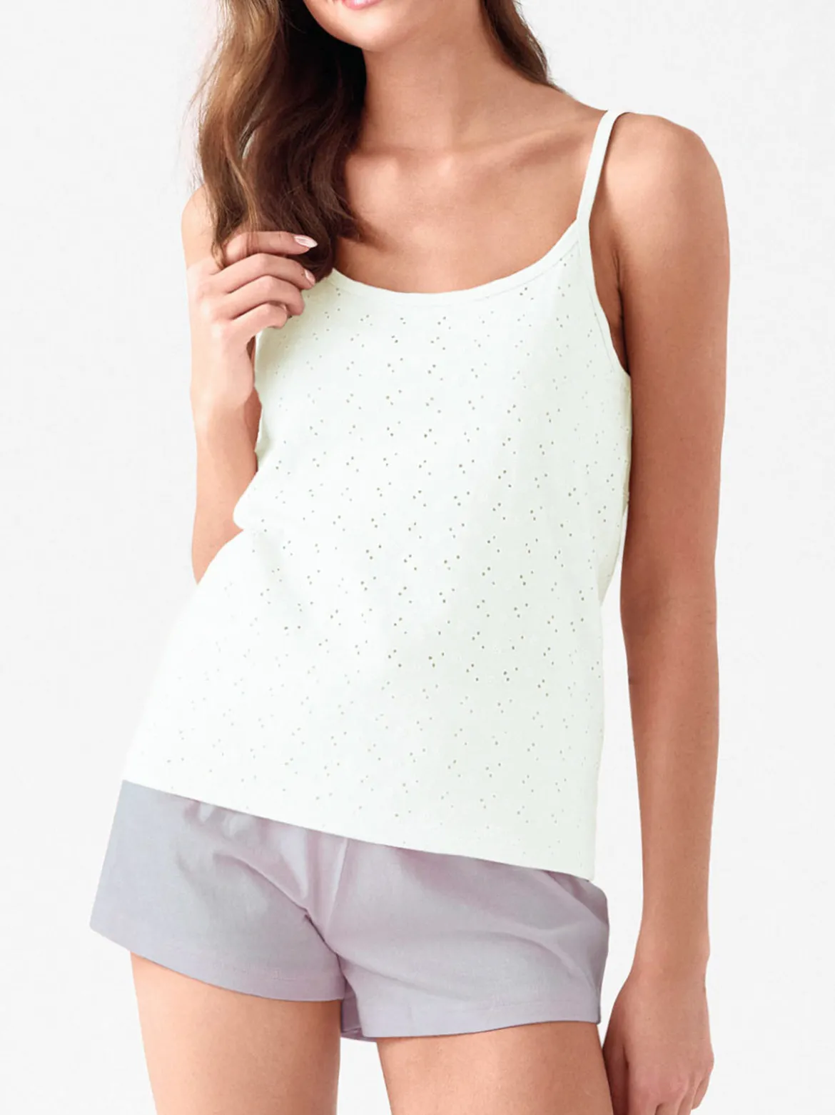 Infiore YOUNG Pigiama corto da donna in cotone con spalline sottili e shorts - panna