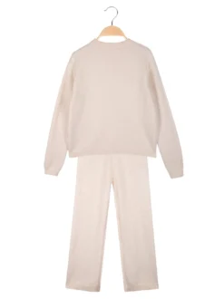 Injuly Completo 2 pezzi da bambina in maglia con ricami - beige