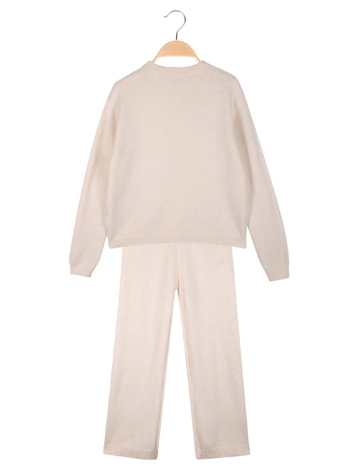 Injuly Completo 2 pezzi da bambina in maglia con ricami - beige