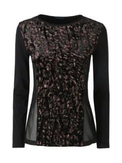 Intimami Maglia donna a maniche lunghe in ciniglia con inserti in tulle - bronzo