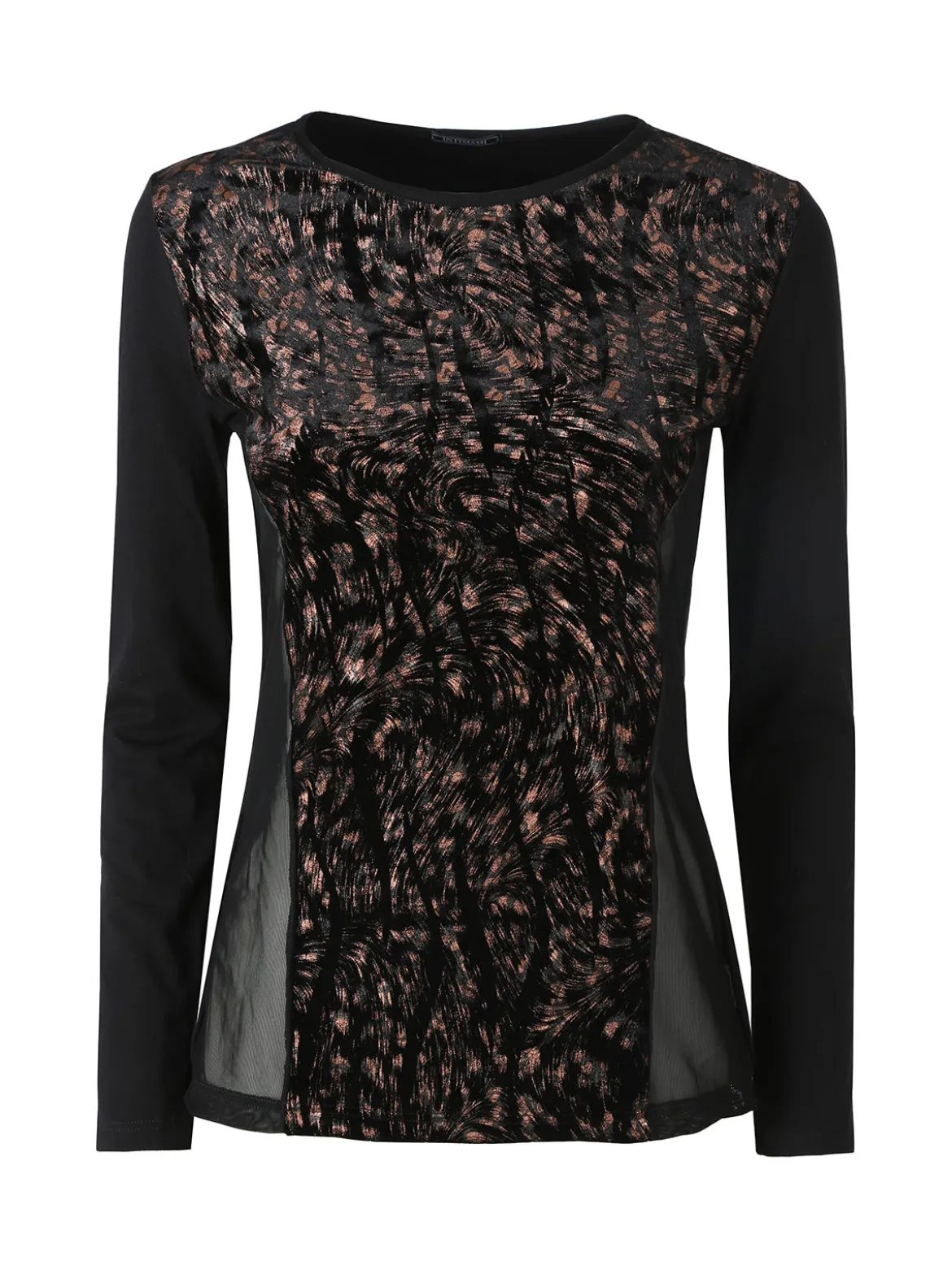 Intimami Maglia donna a maniche lunghe in ciniglia con inserti in tulle - bronzo