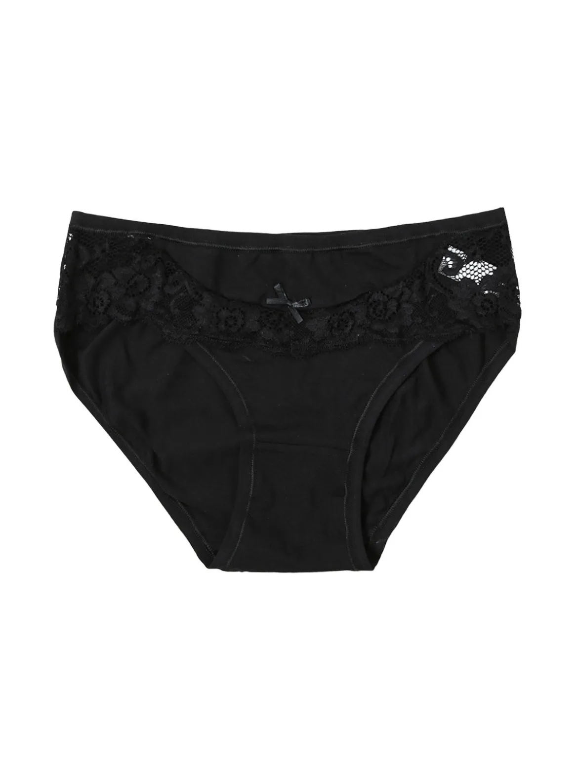 Intimami Slip donna in cotone bielastico con pizzo - nero