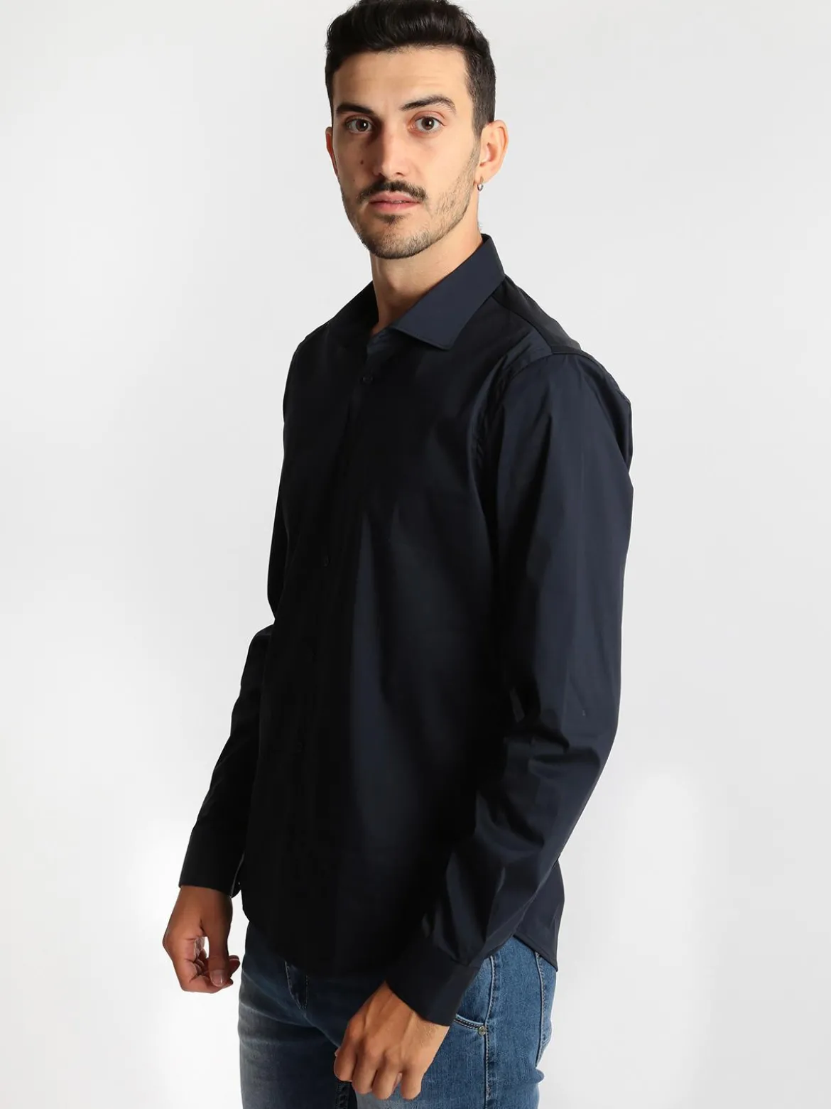 J.E. Mc Collum Camicia blu scuro a maniche lunghe classic fit