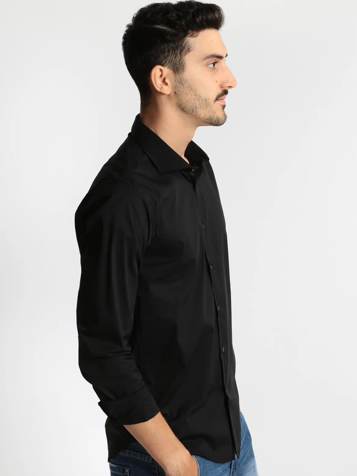 J.E. Mc Collum Camicia nera a maniche lunghe classic fit