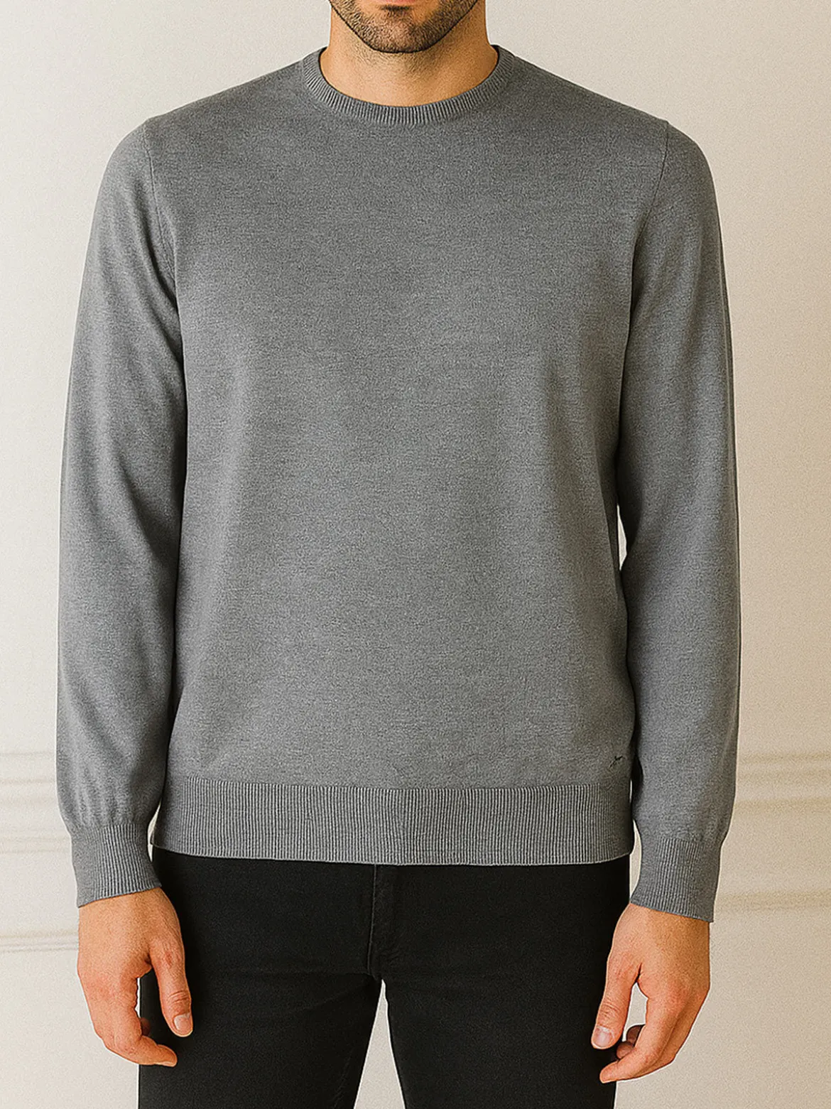 Johnny Looper Maglione girocollo da uomo in misto lana - grigio scuro