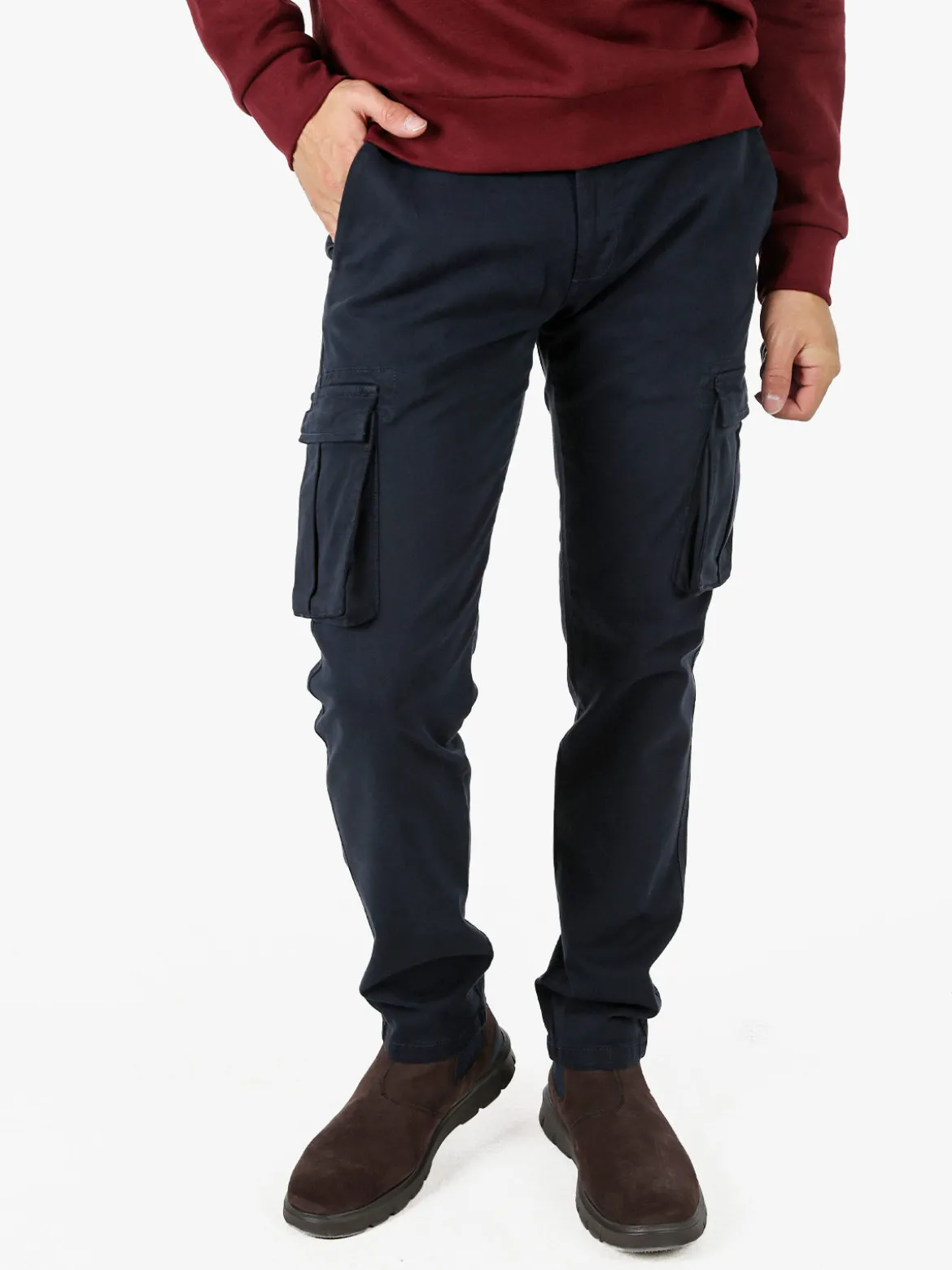 Johnny Looper Pantaloni cargo da uomo slim fit in cotone - blu scuro