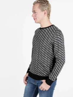 Johnny Looper Pullover da uomo girocollo con stampa bicolore sul davanti