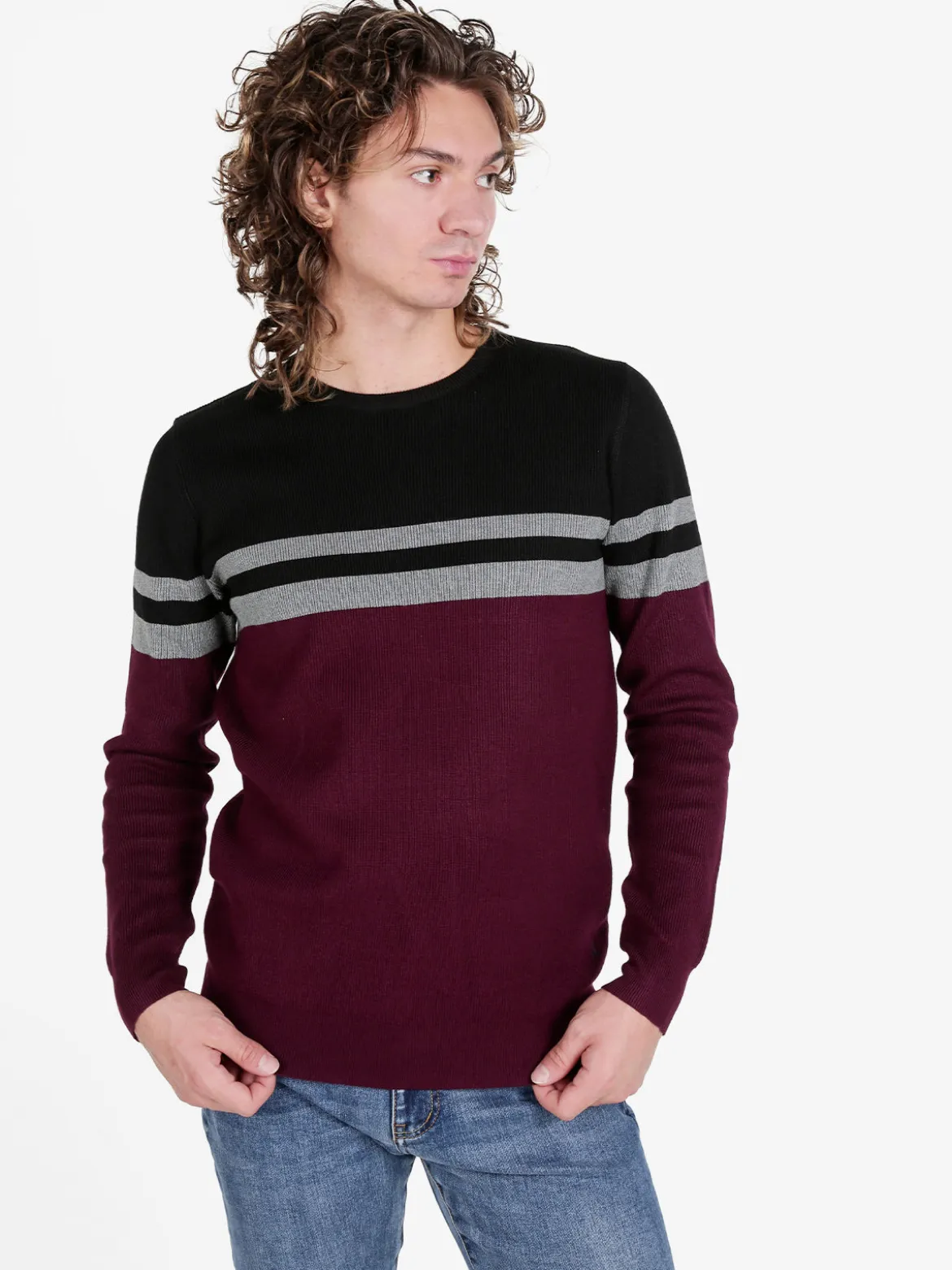 Johnny Looper Pullover girocollo da uomo a costine