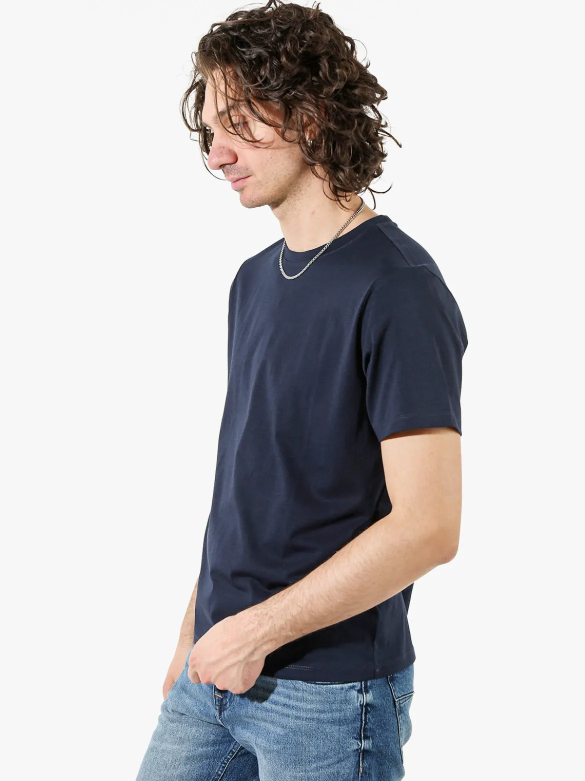 Johnny Looper T-shirt girocollo da uomo in cotone - blu scuro