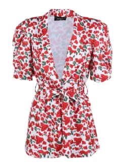 Just West Blazer donna a fantasia con maniche corte a sbuffo