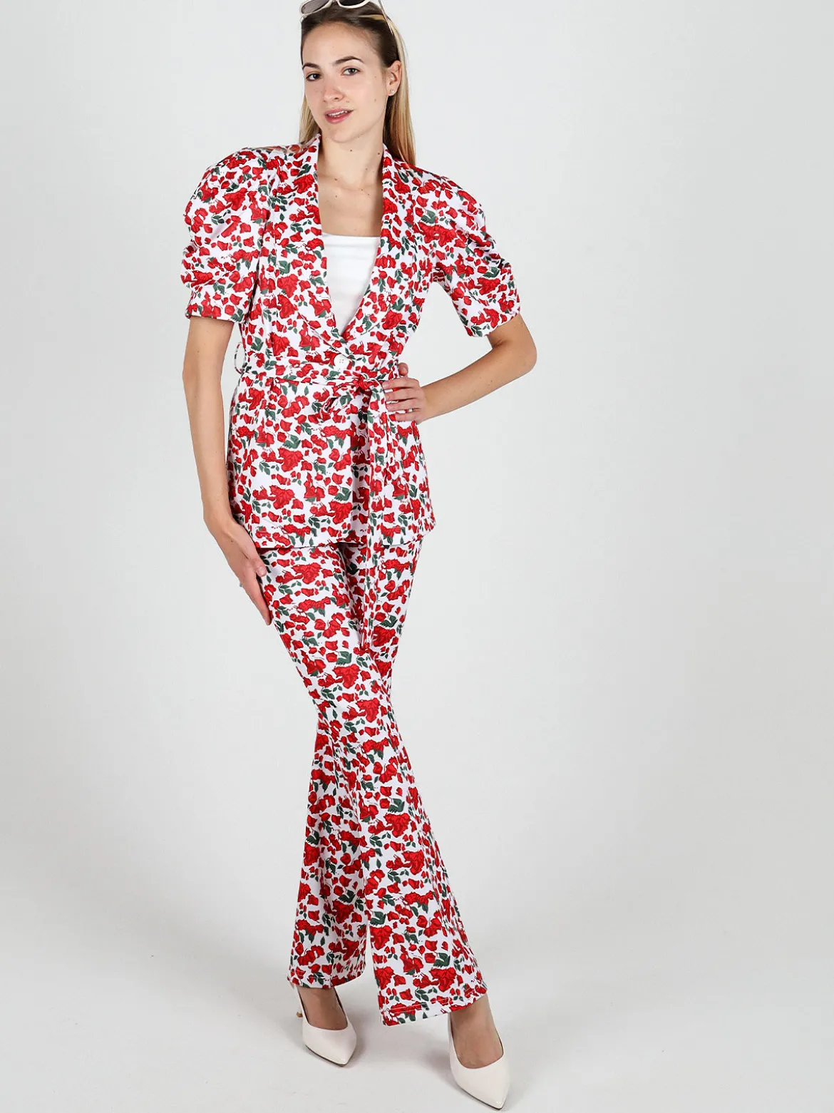 Just West Pantaloni donna a zampa con stampa floreale