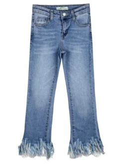 J Y Jeans crop da bambina con finale a zampa sfrangiato in macramè - jeans