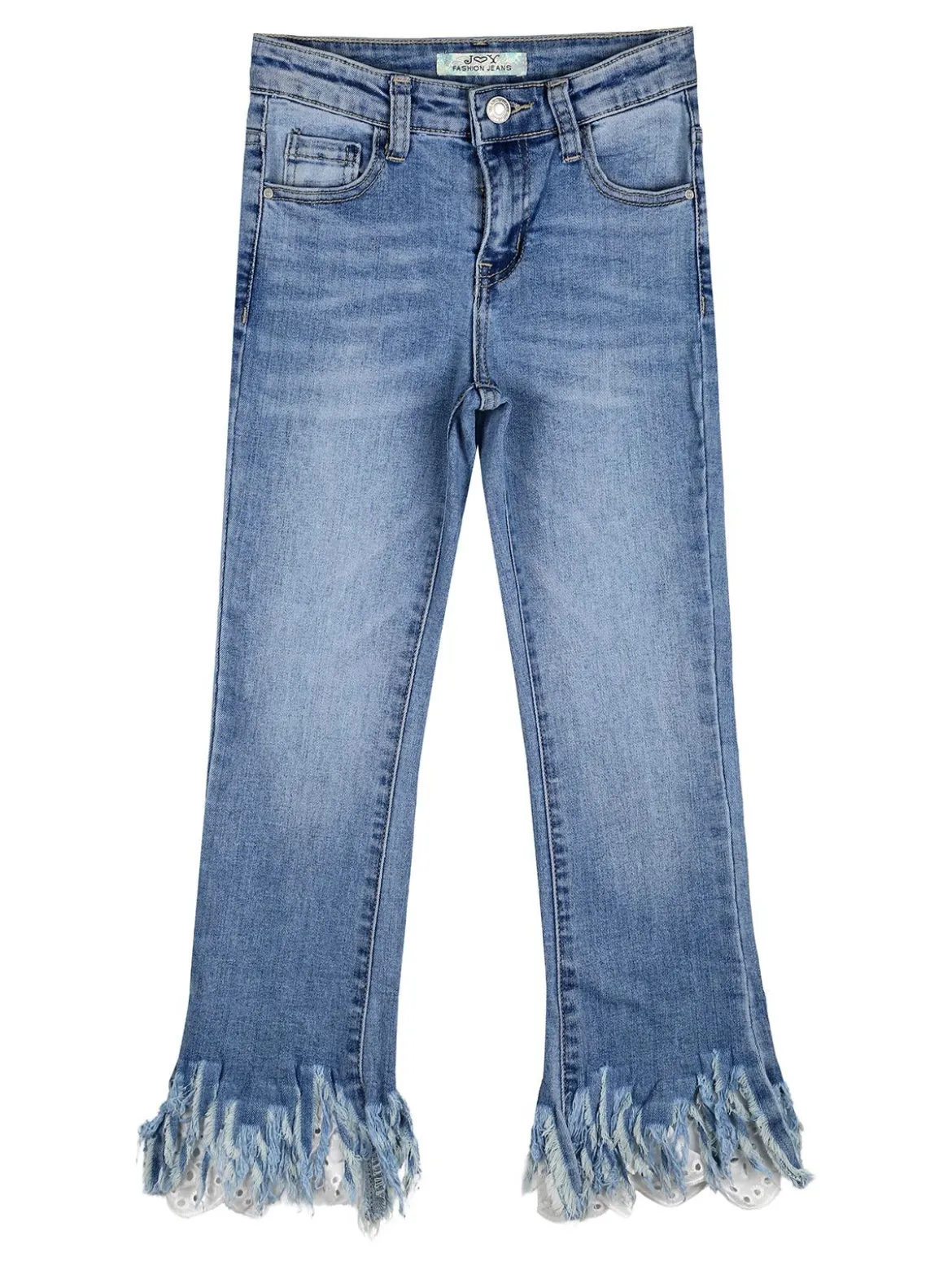 J Y Jeans crop da bambina con finale a zampa sfrangiato in macramè - jeans