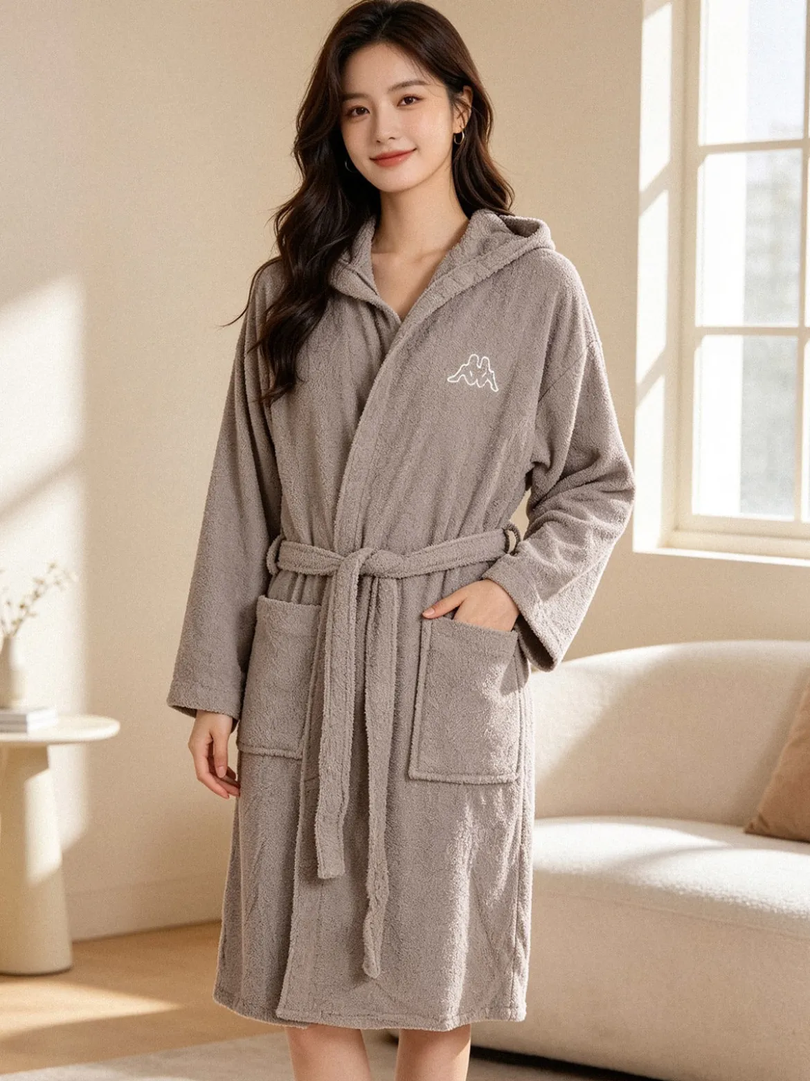 Kappa Accappatoio unisex in spugna con cappuccio - sabbia