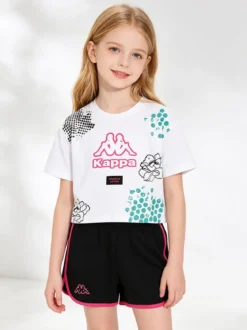 Kappa Completo corto da bambina con t-shirt cropped e shorts - bianco
