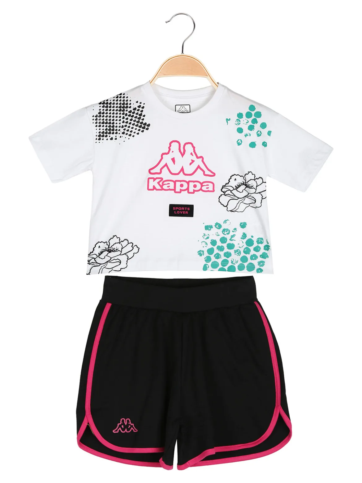 Kappa Completo corto da bambina con t-shirt cropped e shorts - bianco