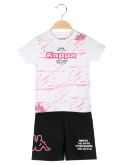 Kappa Completo corto da bambina in cotone con t-shirt e shorts - bianco