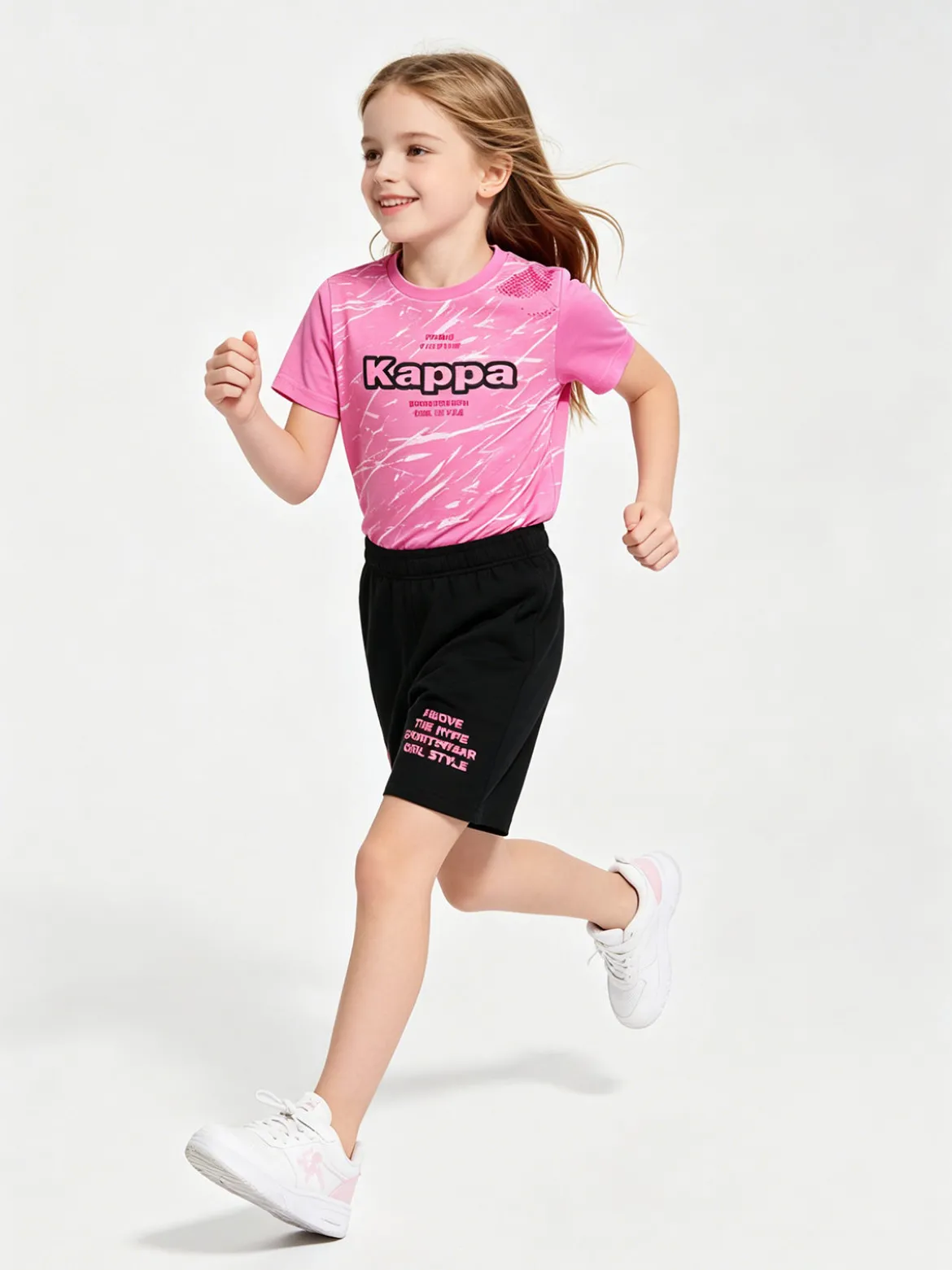 Kappa Completo corto da bambina in cotone con t-shirt e shorts - rosa