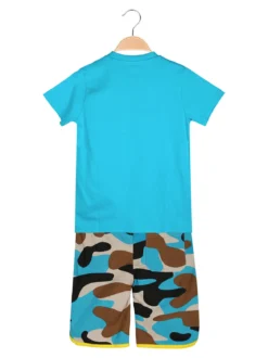 Kappa Completo corto da bambino in cotone con t-shirt e bermuda mimetici - turchese