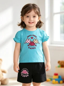 Kappa Completo corto da neonata 2 pezzi con t-shirt e shorts - turchese