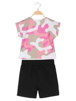 Kappa Completo corto da ragazza in cotone con t-shirt mimetica e shorts - rosa