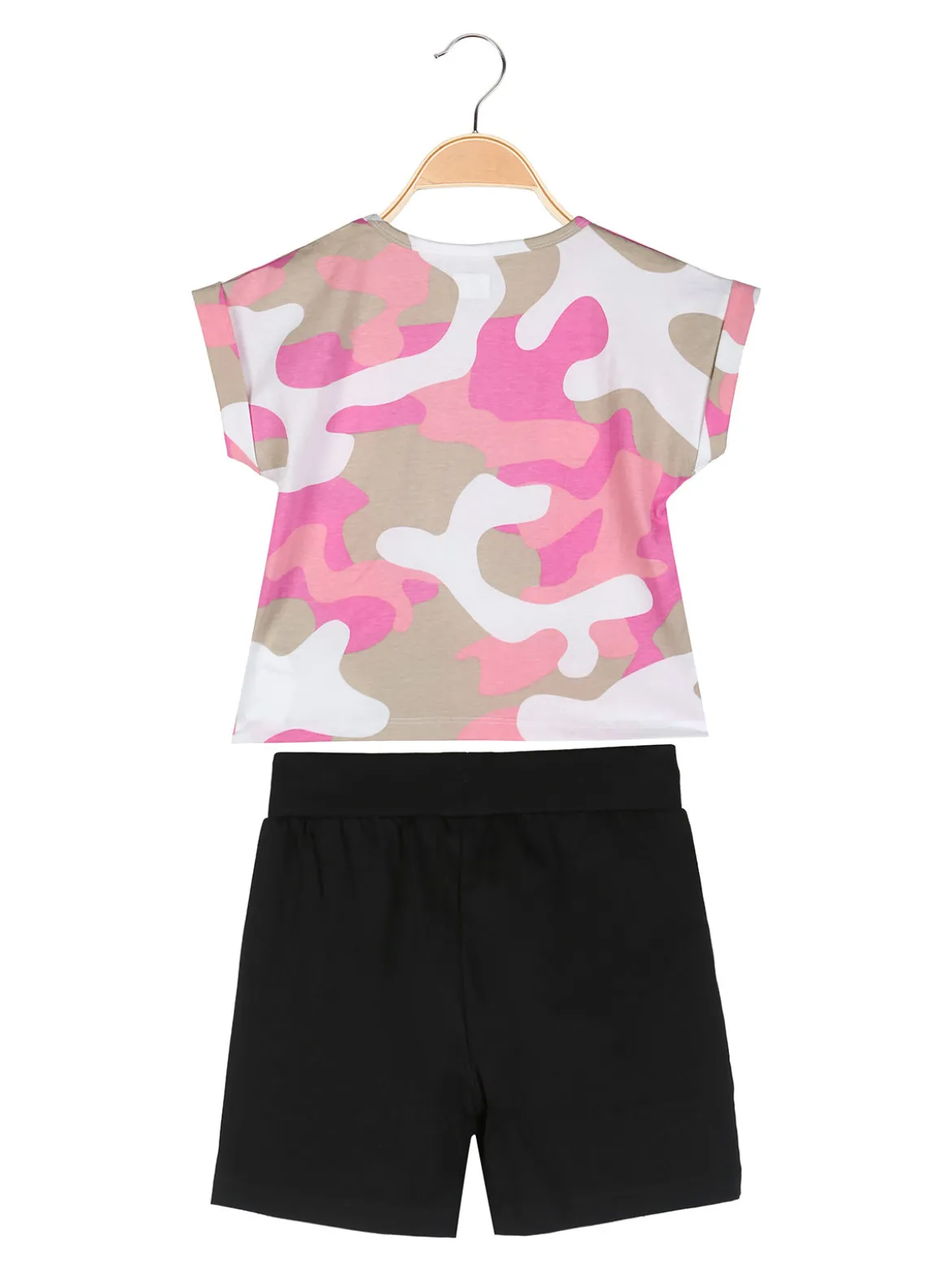 Kappa Completo corto da ragazza in cotone con t-shirt mimetica e shorts - rosa