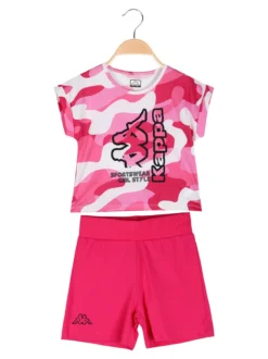 Kappa Completo corto da ragazza in cotone con t-shirt mimetica e shorts - fucsia