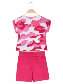 Kappa Completo corto da ragazza in cotone con t-shirt mimetica e shorts - fucsia