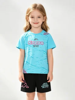 Kappa Completo corto 2 pezzi da ragazza in cotone con t-shirt e shorts - turchese