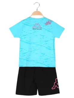 Kappa Completo corto 2 pezzi da ragazza in cotone con t-shirt e shorts - turchese