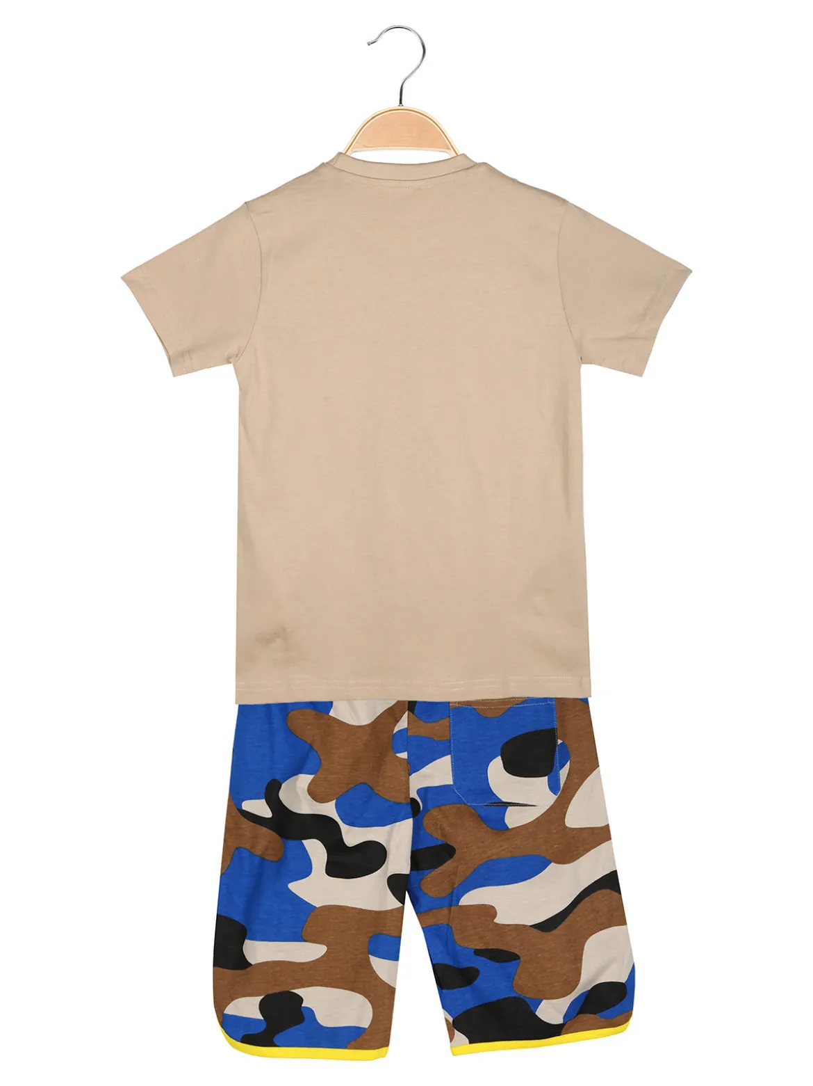 Kappa Completo corto 2 pezzi da ragazzo in cotone con t-shirt e bermuda militare - sabbia