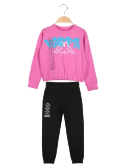 Kappa Completo tuta da ragazza con felpa cropp e pantaloni in cotone - rosa