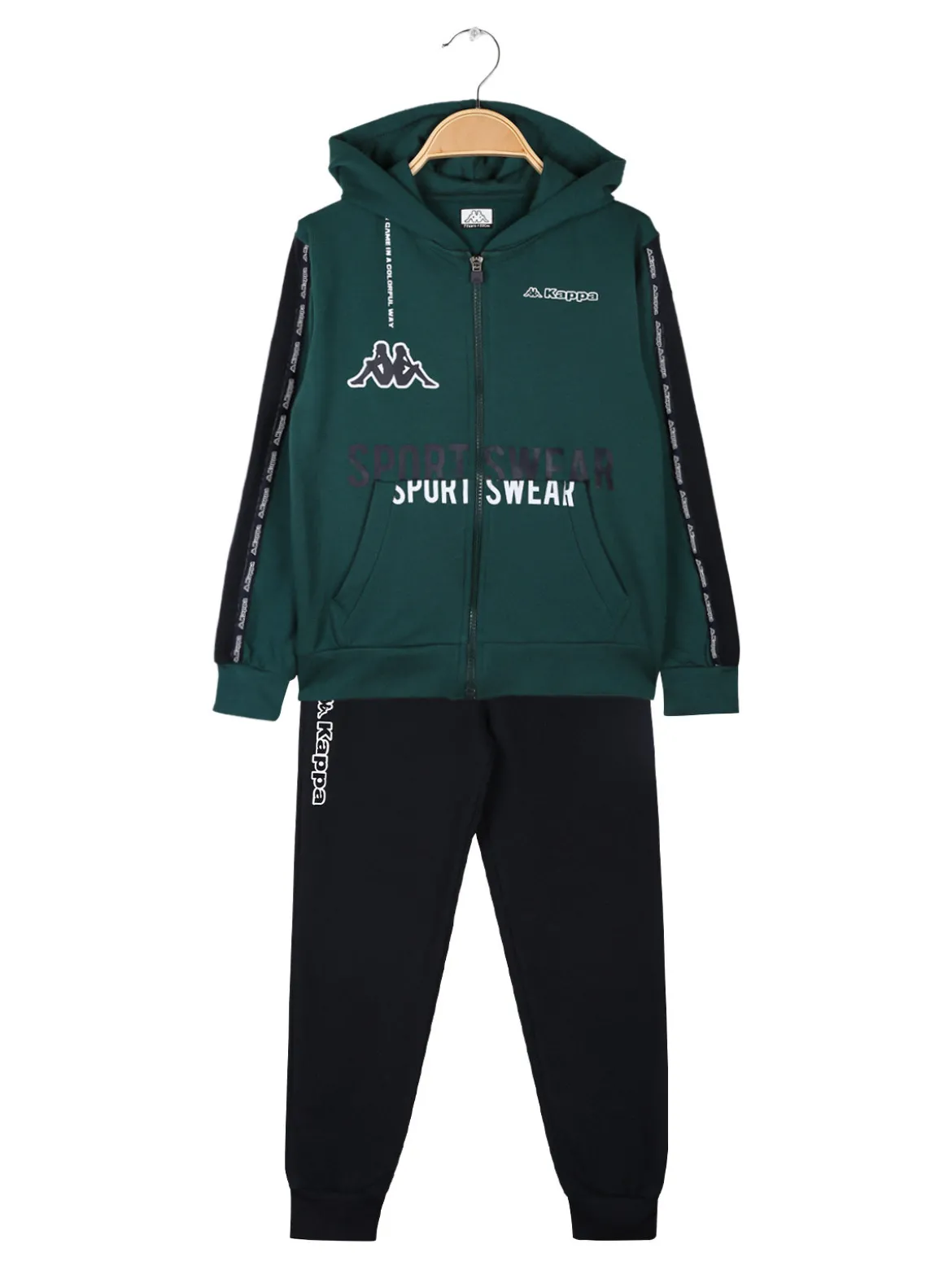 Kappa Completo tuta 2 pezzi da bambino con cappuccio e zip - verde scuro