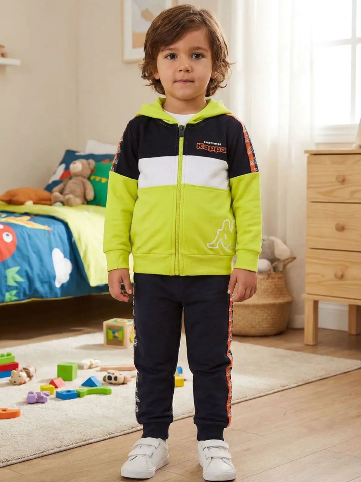 Kappa Completo tuta 2 pezzi da neonato in cotone con cappuccio e zip - mela