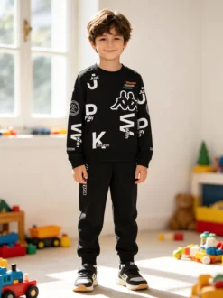 Kappa Completo tuta 2 pezzi da ragazzo con logo - nero