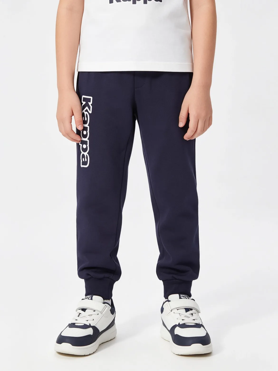Kappa Pantaloni tuta da bambino con polsini e interno caldo cotone - blu scuro