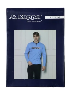 Kappa Pigiama da uomo in misto cotone interlock con logo - azzurro