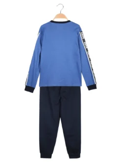 Kappa Pigiama lungo da ragazzo in cotone interlock con logo - blu