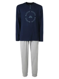 Kappa Pigiama lungo da uomo in cotone con logo - blu scuro