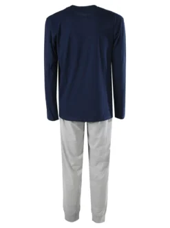 Kappa Pigiama lungo da uomo in cotone con logo - blu scuro