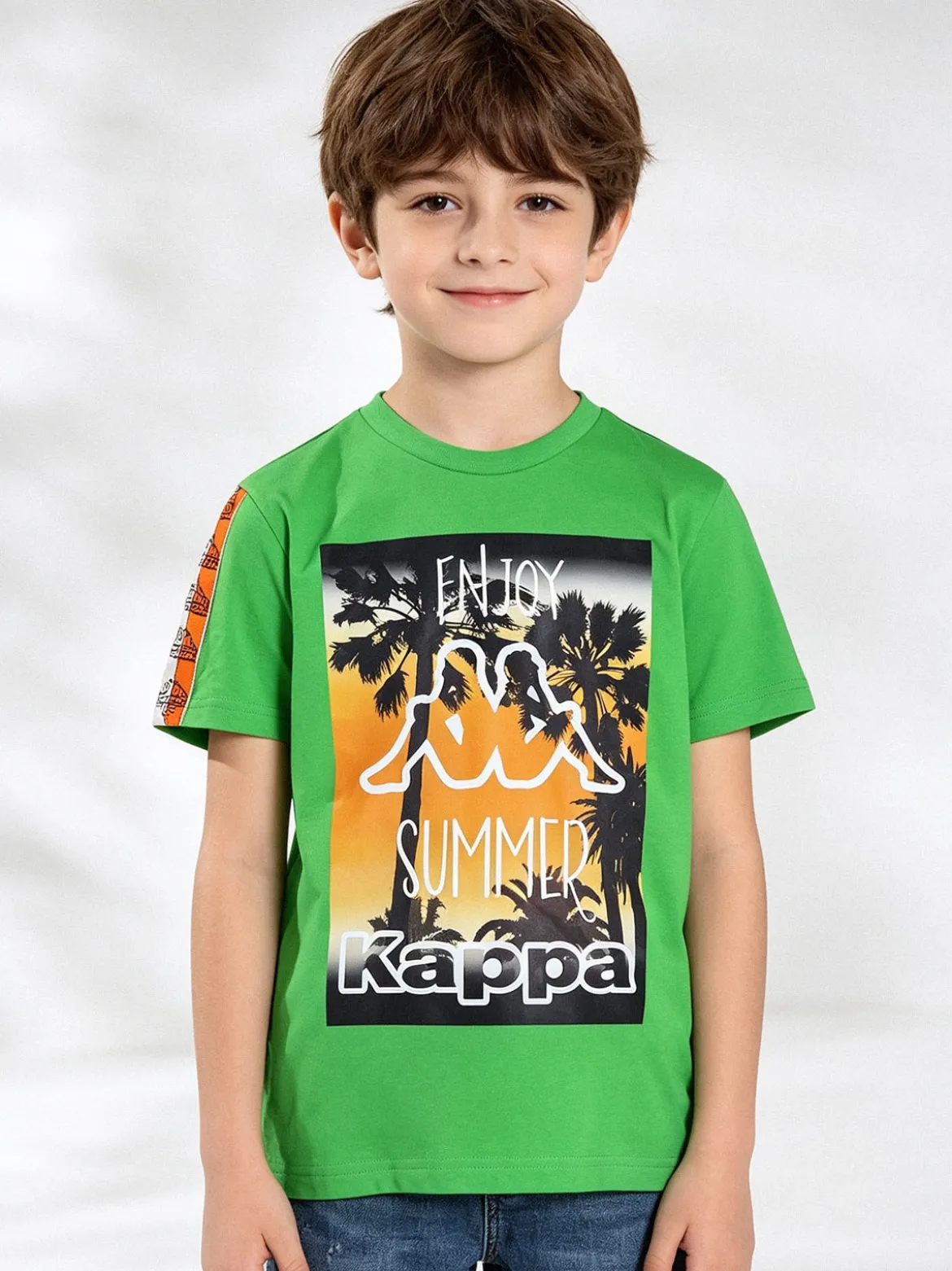 Kappa T-shirt da ragazzo in cotone con stampa disegno - verde