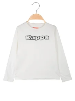 Kappa T-shirt girocollo da bambina a maniche lunghe con logo - bianco