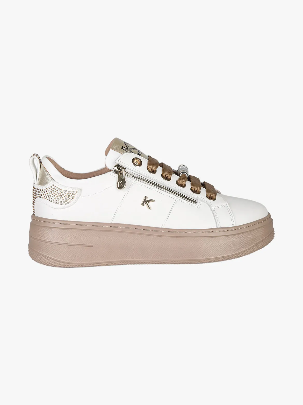 Keys Sneakers donna gioiello in pelle con platform - bianco