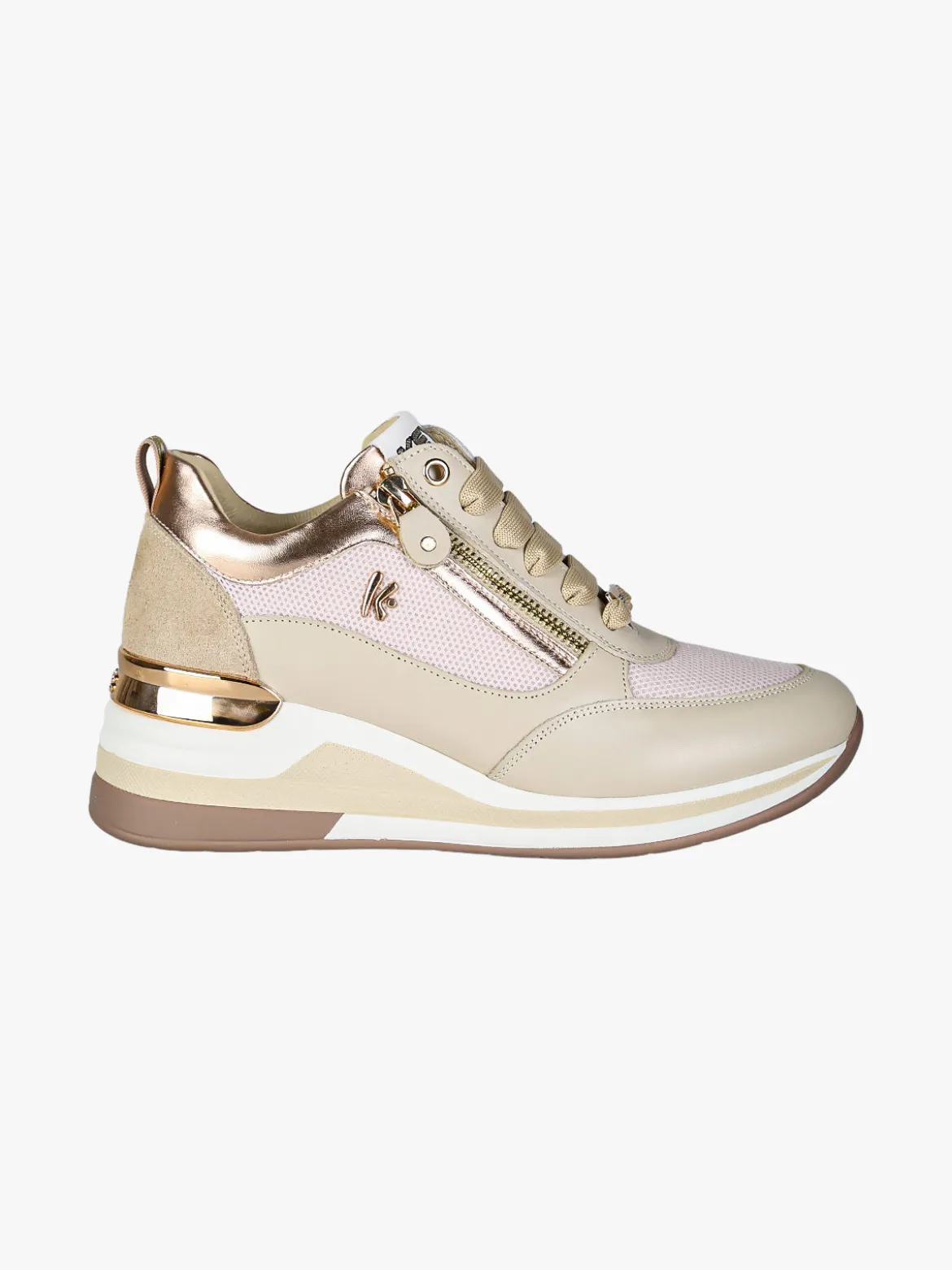 Keys Sneakers donna in pelle con zeppa - beige