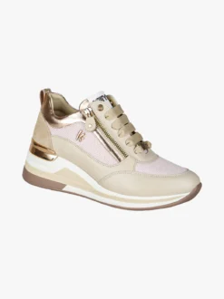 Keys Sneakers donna in pelle con zeppa - beige