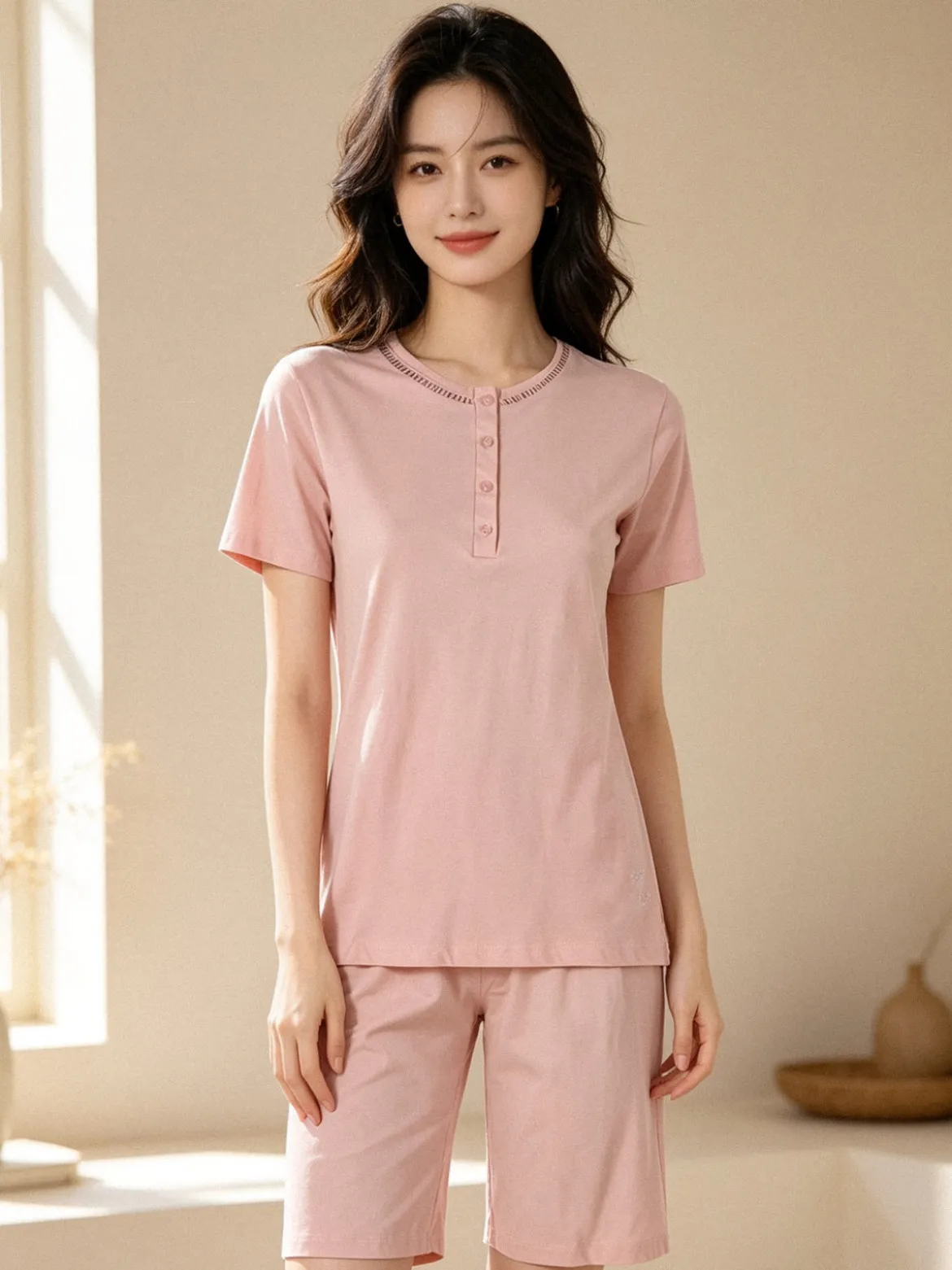 Kissimo Pigiama corto da donna in cotone - rosa
