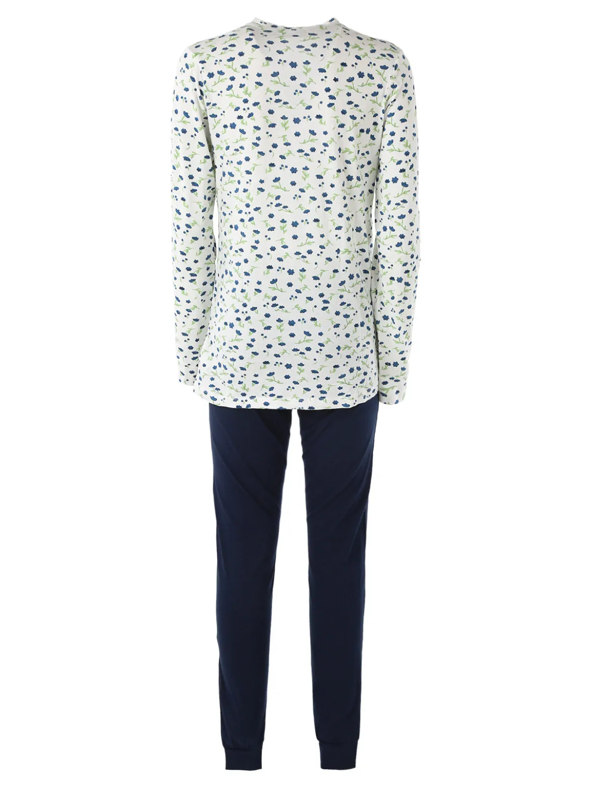Kissimo Pigiama lungo da donna in cotone con stampa fiorata - blu scuro