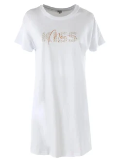 Kissimo Vestitino da donna in cotone a maniche corte con stampa scritta floreale - bianco